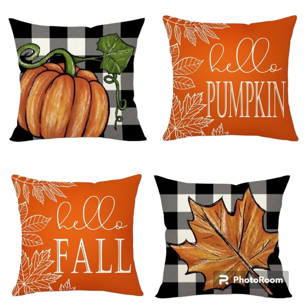 Fall Pillow Covers 18x18 Pumpkin Maple Leaves Buffalo Plaid Covers Set of 4